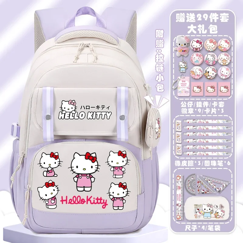 Sanrio Hello Kitty Student Schoolbag, Campus de grande capacidade, infantil leve ombro Pad mochila, novo