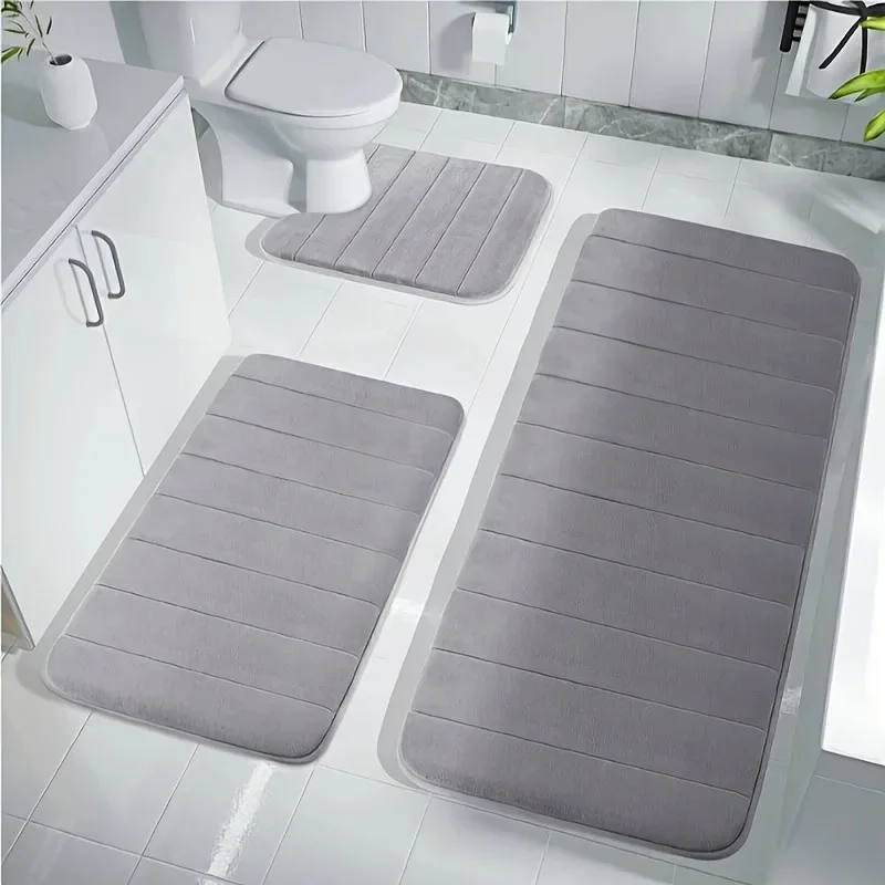 3Pc Sets Bath Mats Non Slip Memory Foam Bathroom Soft Rugs Water Absorption Dry Fast Bath Mat Machine Washable For Home Floor