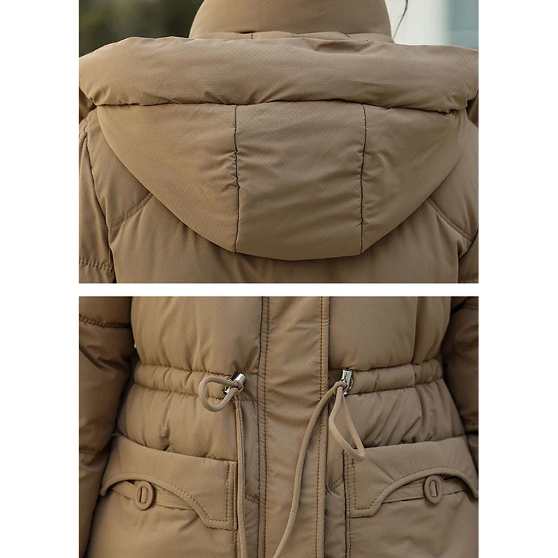 Parka Musim Dingin Tebal Hangat 2025 Mantel Berlapis Kapas Baru dengan Tudung Mantel Wanita Model Panjang Sedang Ramping Modis Mantel Katun Chic