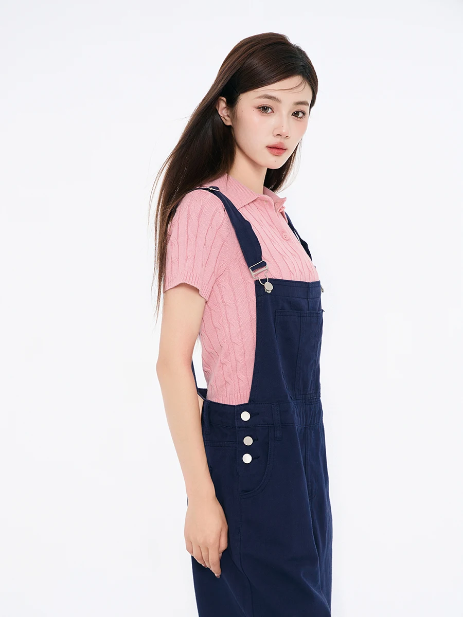 Nanyan Faionable Koreańskie Ogrodniczki z Wysokim Stanem, Proste Nogawki, Bawełniane Spodnie Damskie, Kombinezon Modny i Uniwersalny