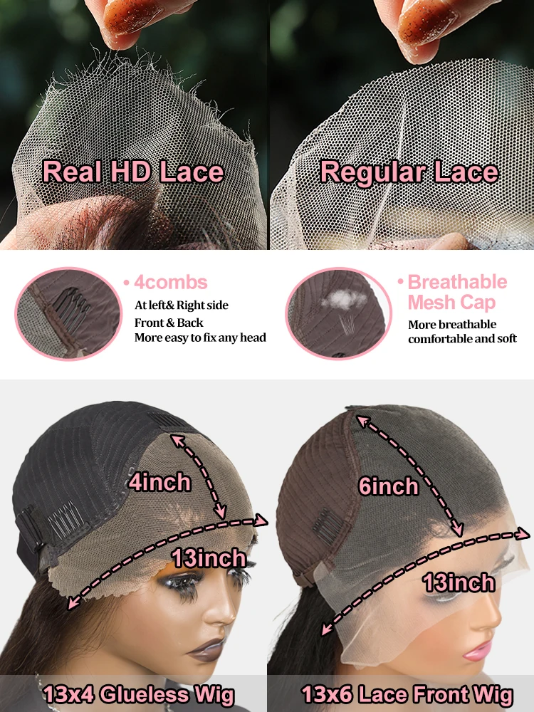 40 inch Straight 13x6 HD Transparent Bone Lace Front Wigs 250 Density 360 Full Lace Wigs Glueless Human Hair Wigs For Women