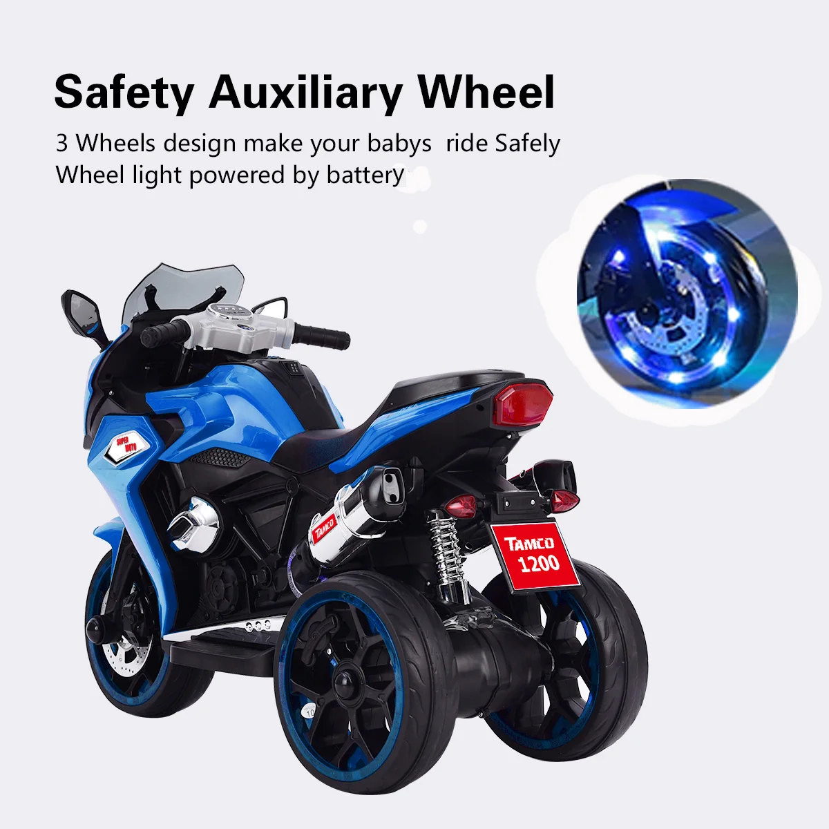 Motocicleta eléctrica para niños de 12V, motocicleta, tres ruedas de iluminación, juguetes eléctricos para niños, motocicleta para niños y niñas, batería para niños