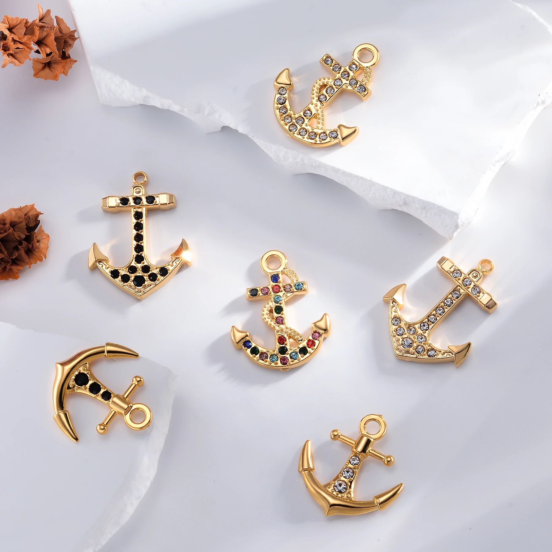 

10 шт. модный якорь со стразами, подвеска на основе из нержавеющей стали, ожерелье ручной работы «сделай сам», фурнитура для изготовления ювелирных изделий, оптовая продажа