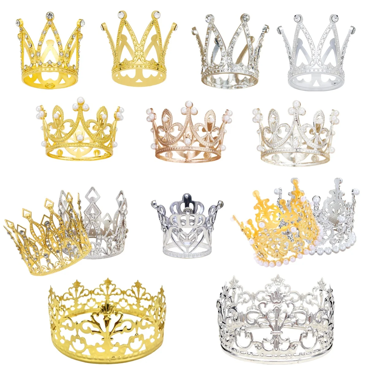 Mini Krone Kuchen Topper Kristall Kopfschmuck Tiara Strass Krone Kuchen Dekoration für Hochzeit Geburtstag Baby Shower Party Gefälligkeiten
