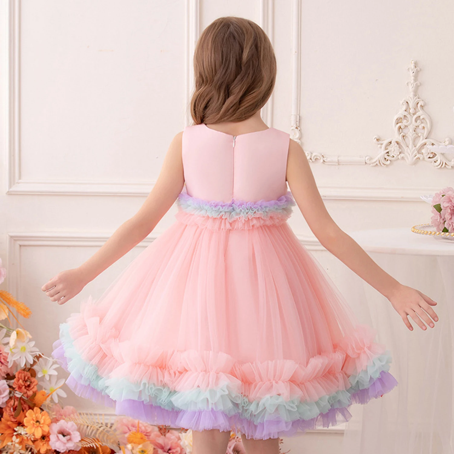 Elizabeth Fashion 2-8 Years Little Girls Rainbow Ruffled Birthday Party Graduation Ceremony Pageant Festival Holiday Dress