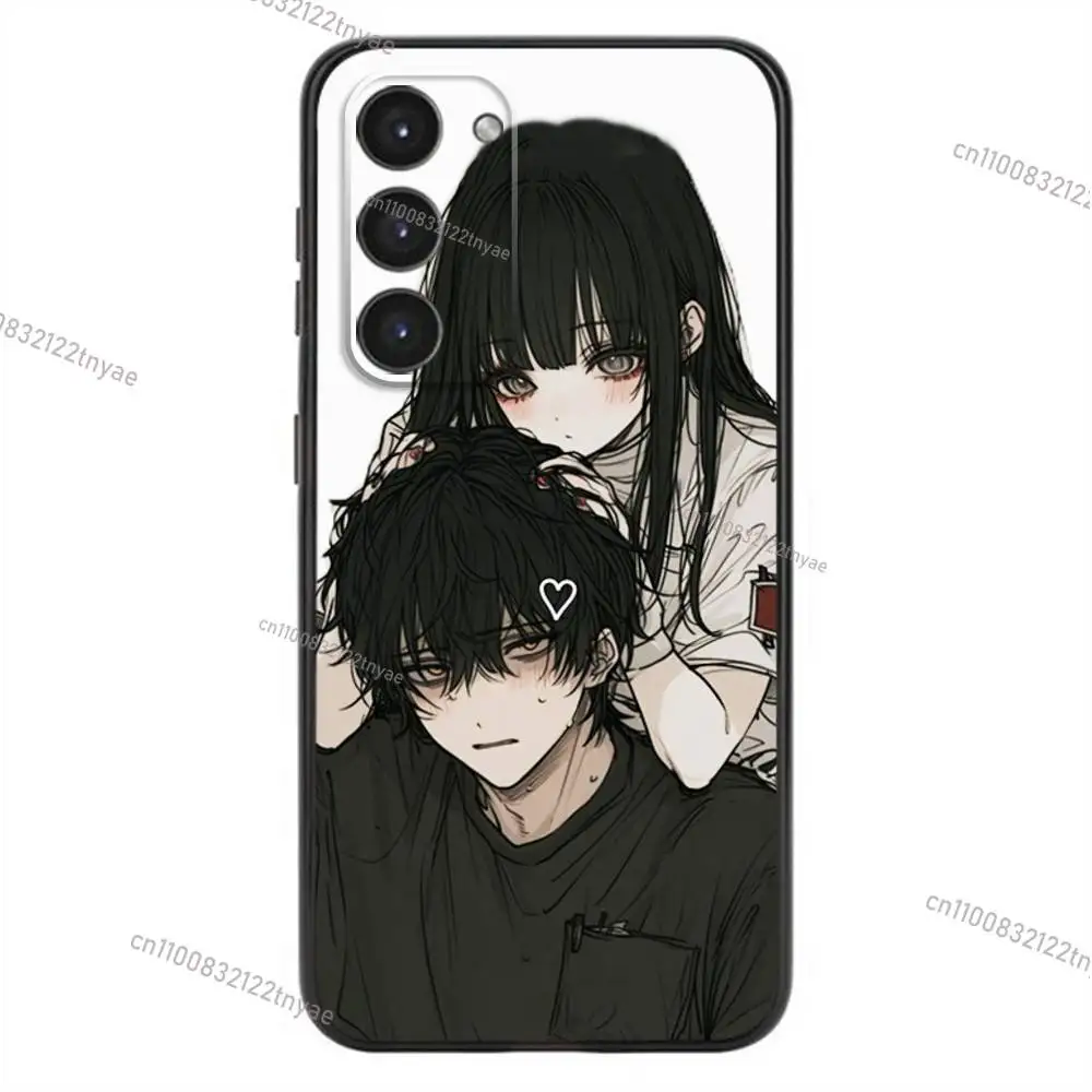 Love Black and Cute Emo Phone Case For Samsung Galaxy A20,21s,22,31,32,52,53,72,73,80,91 Soft Liquid Silicone Black Cover - view 3