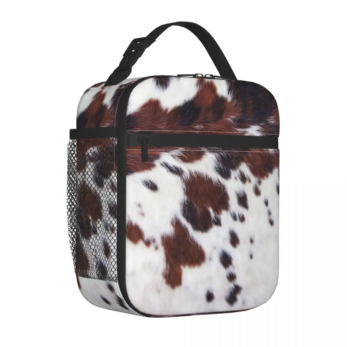 Cowhide Animal Skin Print Insulated Lunch Bag for Camping Travel Reddish Brown Portable Cooler Thermal Bento Box Women Kids