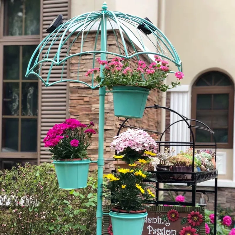 

Multi-storey umbrella plant flower stand, vintage wrought iron garden, free shipping, balcony decoration, courtyard floor,