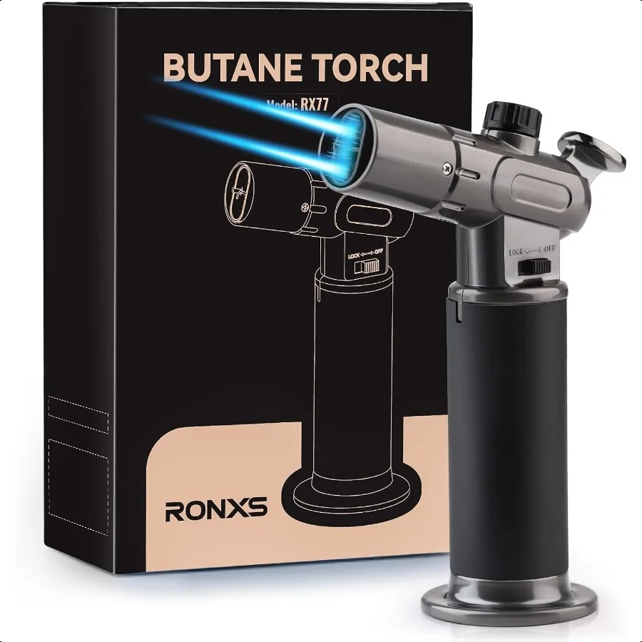 

Torch Lighter Refillable Kitchen Butane Torch Cooking Torch with Safety Lock and Adjustable Single Dual Flame for Creme Brulee