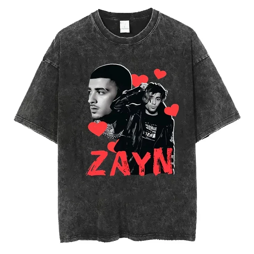 Washed T-shirt Rapper Zayn Malik Tops Trend Harajuku Short Sleeved Tees Streetwear Oversized Casual Men's Women Clothing