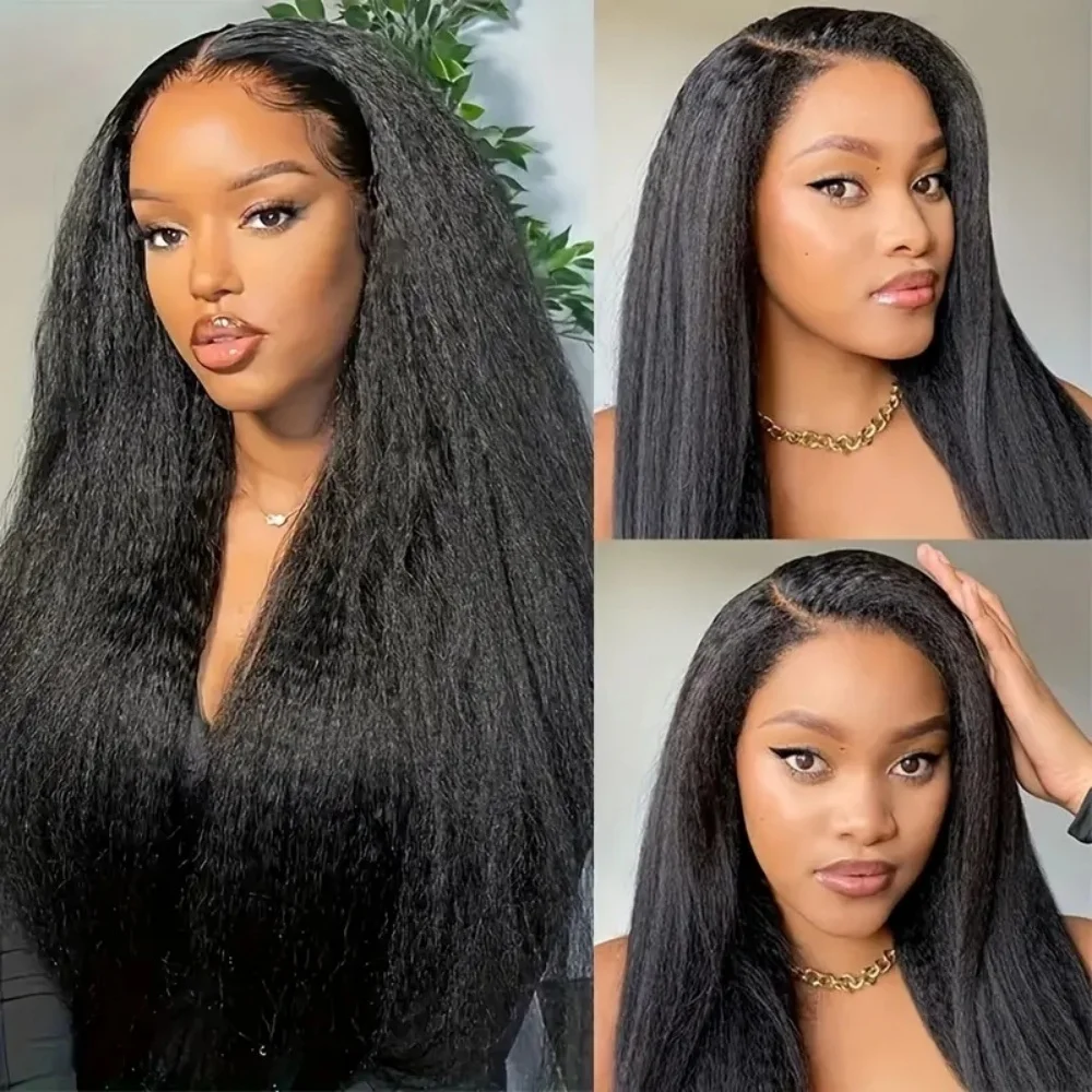 

Kinky Straight 13×4 Lace Front Human Hair Wigs5×5 Natural Color Transparent Pre Plucked 220 Density Lace Frontal Wig For Women1B