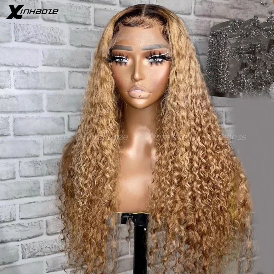 Silk Top 1B 27 Honey Blonde Kinky Curly 5x5 Silk Top Wigs 200Density Glueless Brazilian 13x4/13x6 Lace Frontal Human Hair Wigs