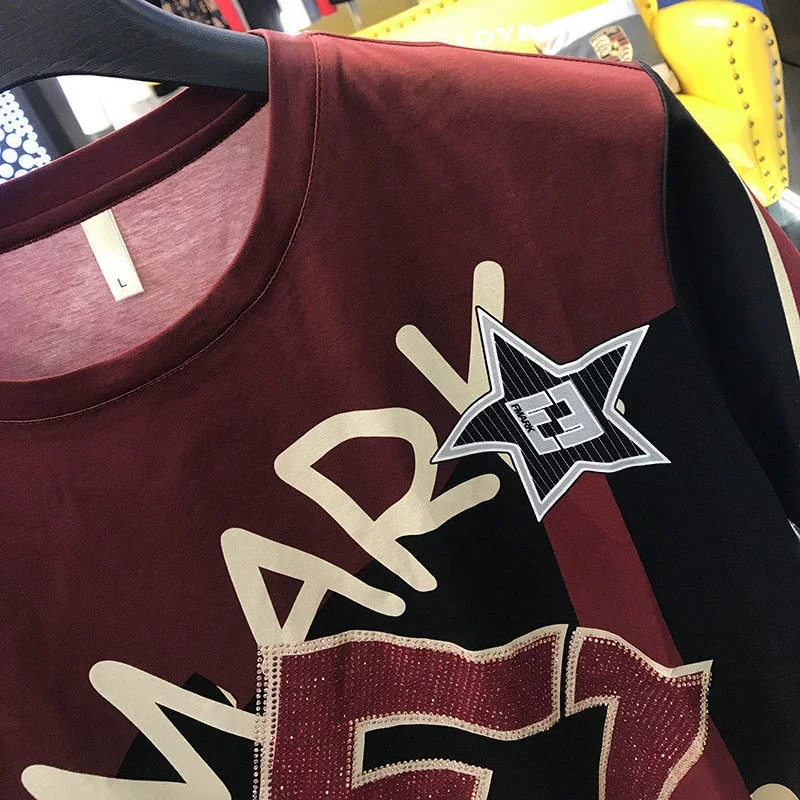 Litery z kryształków letnie męskie zestawy, koreański styl moda krótki rękaw szorty 2-sztuka zestaw, Jogging odzież sportowa, męskie ubrania