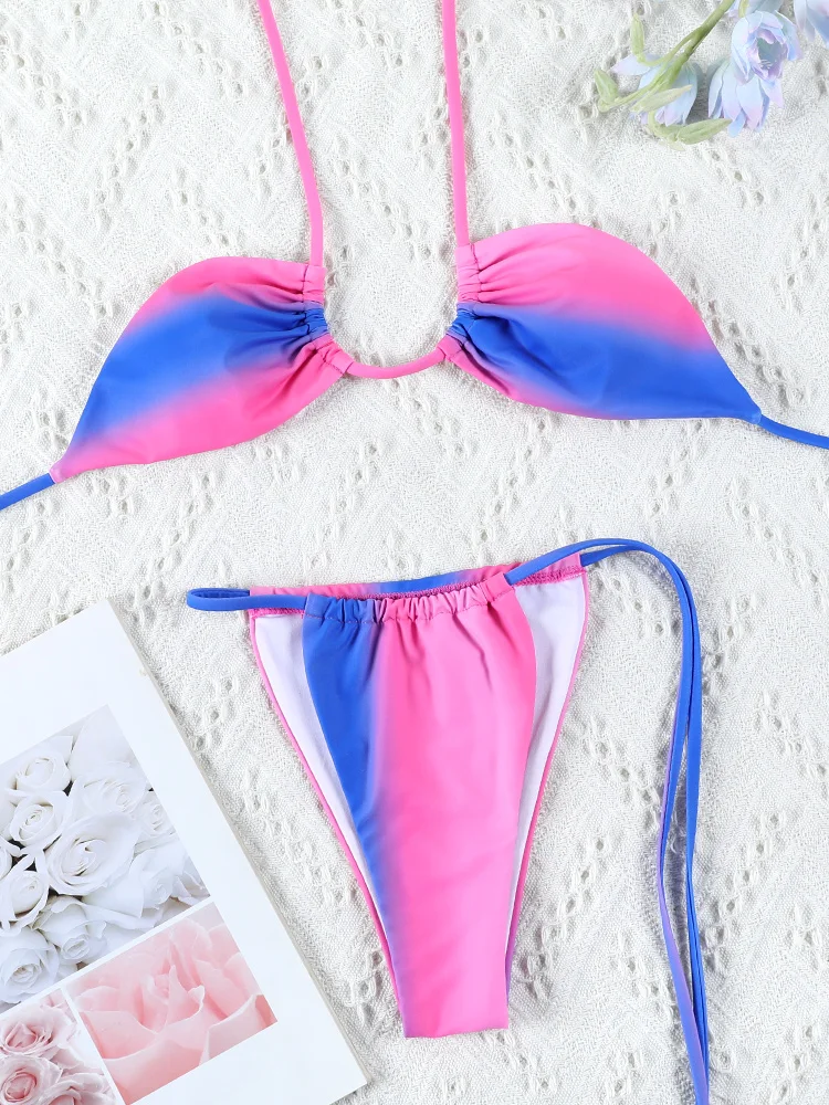 Rinabe Swimwear For Women Gradient Bikini Bandage Swimsuit High Cut Beachwear Triangle Swimsuits Micro Bikinis