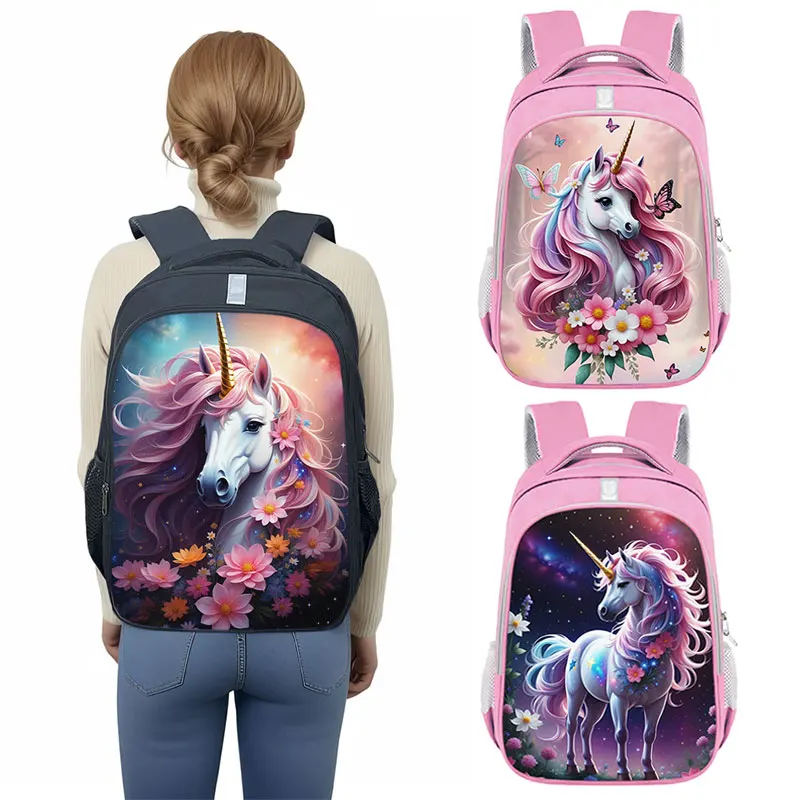 

Cute Unicorn Flower Print Backpack for Teenager Girls Children School Bags Laptop Backpack Women Rucksack Student Book Bag