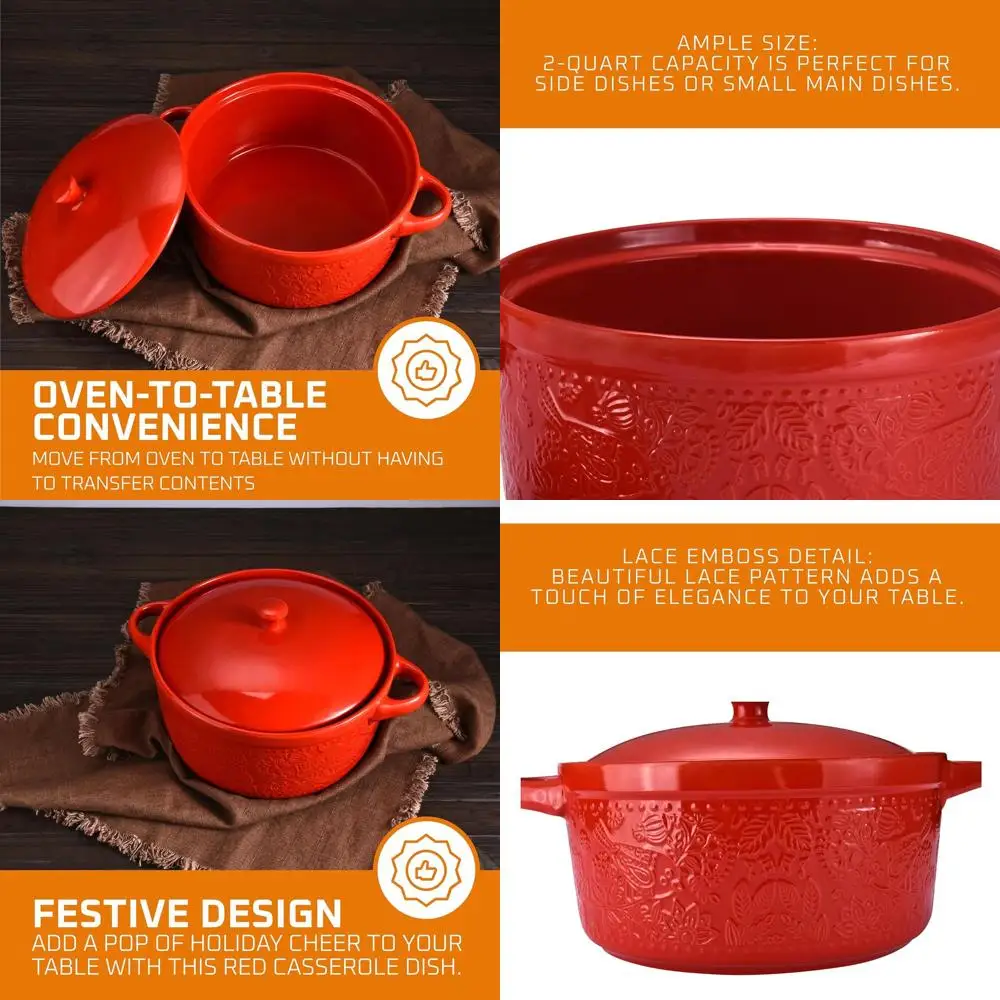 

Glass Casserole Dish with Lid and Handles - Oven Safe, Ideal for Desserts, Brownies, Soups, and Serving