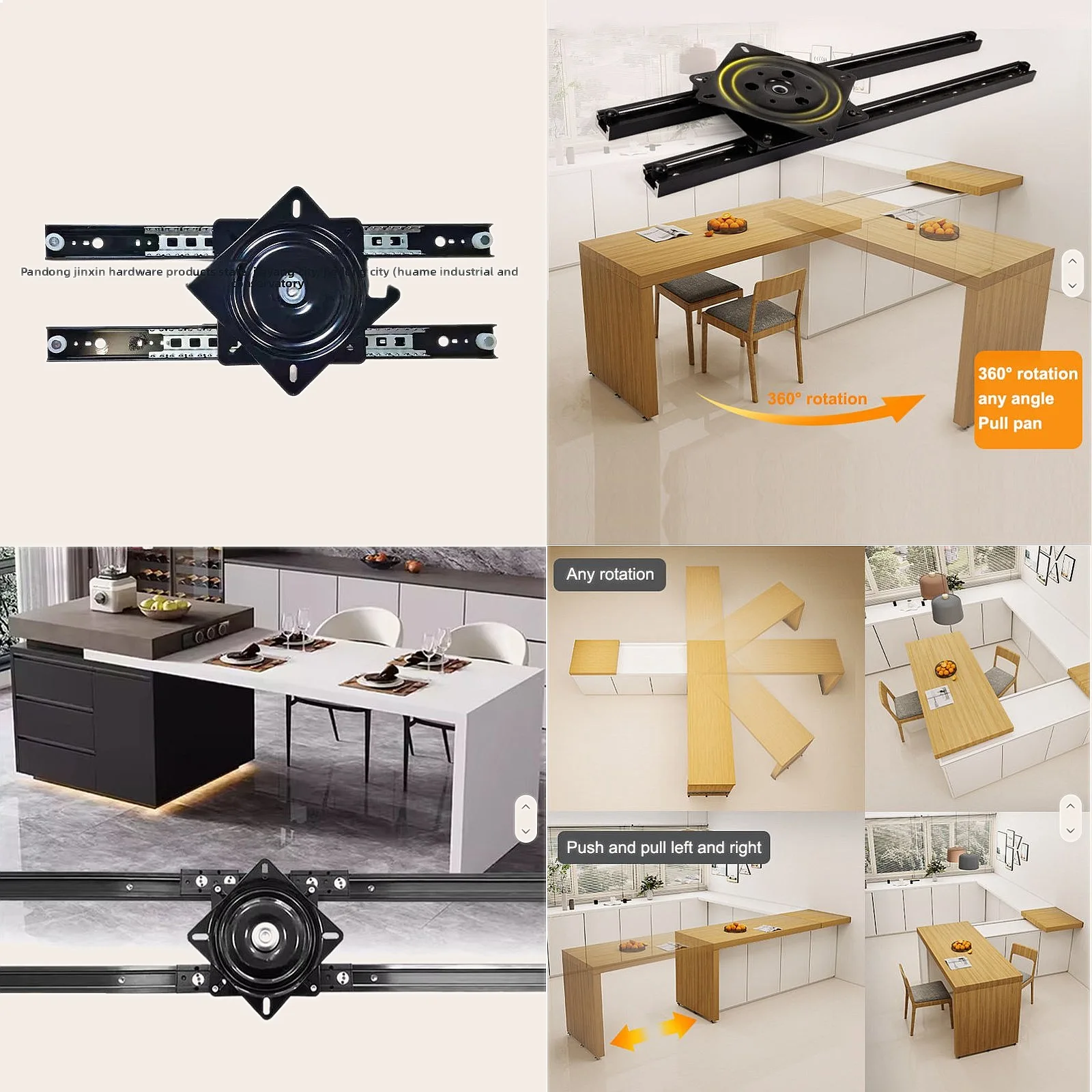 Rotary Expandable Slide Table, Top Rail System Countertop Attachment for Kitchen Island Extension