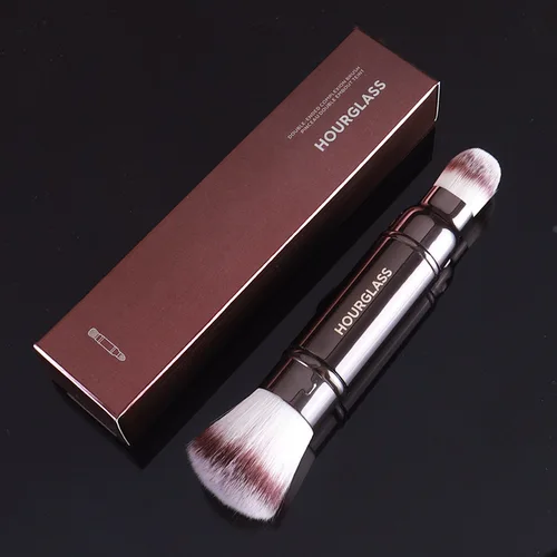 Brocha de doble punta para maquillaje, herramienta cosmética profesional con mango de metal y estuche