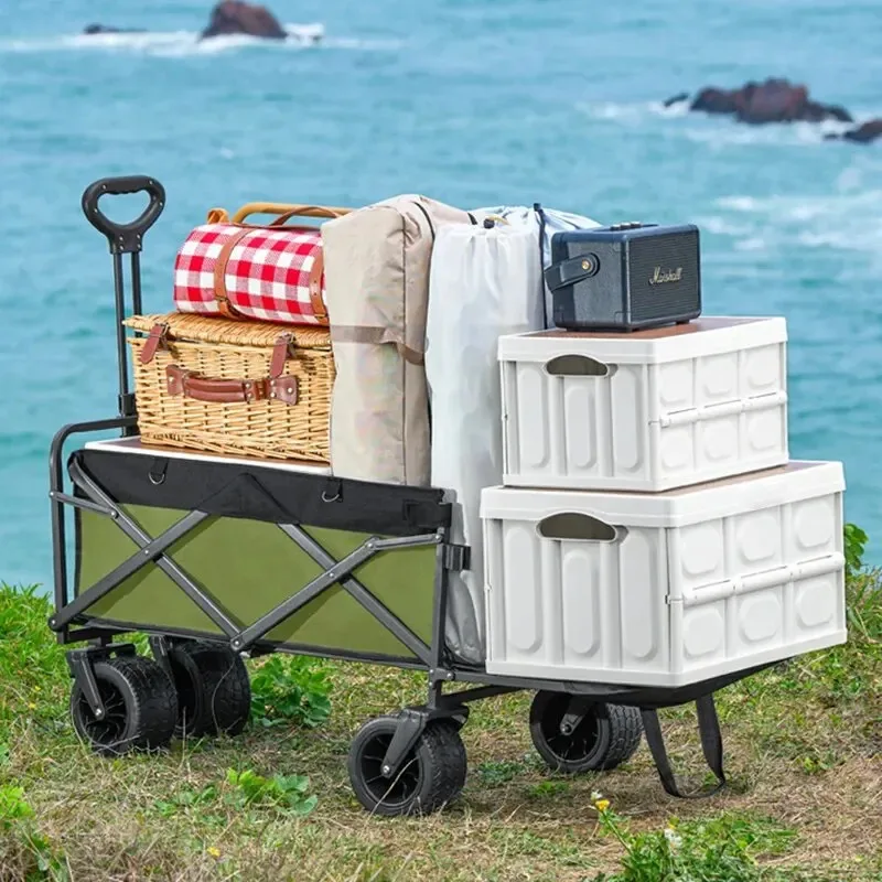 

Wheeled Folding Cart Wagon Large Capacity Multifunction Cart Garden Park Outdoor Beach Camping Carts Portable Barbecue Trolley