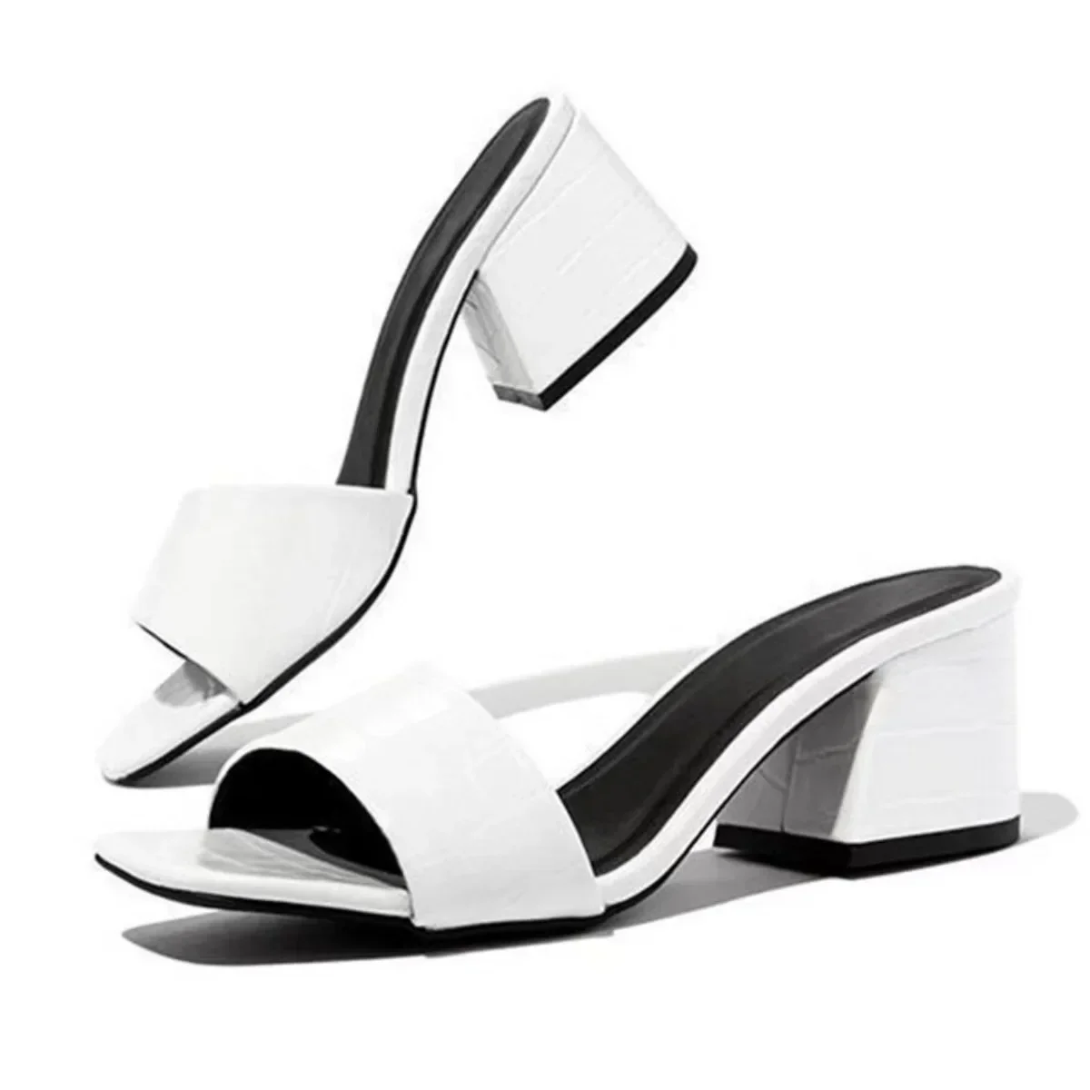 Damen Mode Pumps Pantoffeln Quadratische Spitze Damen-Slides Sommer Neue Damensandalen Hohe Absätze Indoor Zapato Mujer – Detail 3