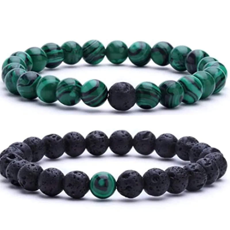 Retro Vintage Men's Couple Bracelet Lava Rock Yellow Tiger Eye Stone Beads Handmade Jewelry Gift for Men