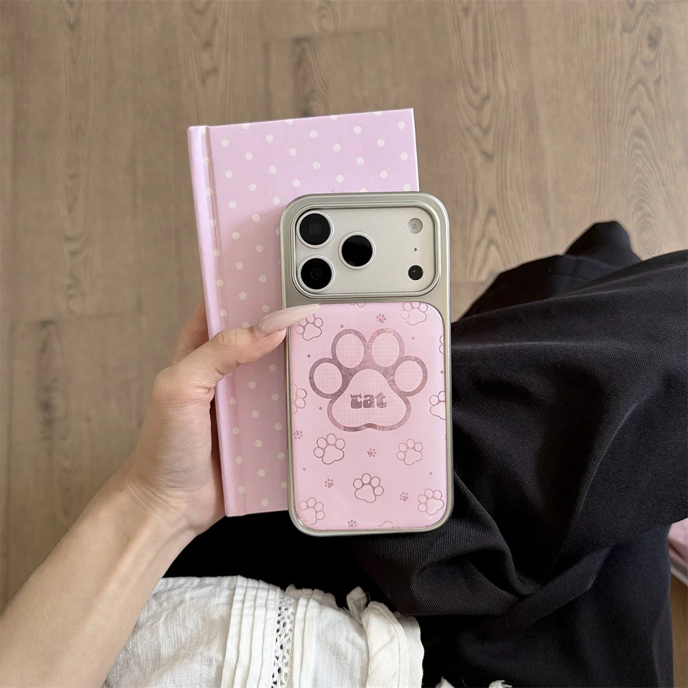 Korea Kawaii Cute Pink Cat Paw Phone Case For iPhone 18 Pro Max 18 Pro 17 16 15 Electroplated Frame Soft Shockproof Lens Cover