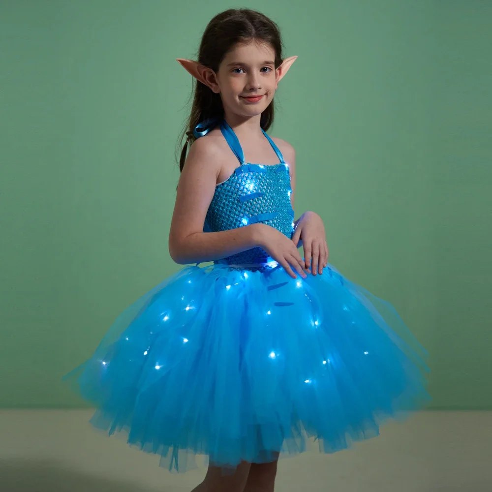 LED ライト アバター コスチューム 女の子用 ハロウィン フェアリー チュチュ ドレス エルフの耳付き クリスマス 新年衣装 誕生日服
