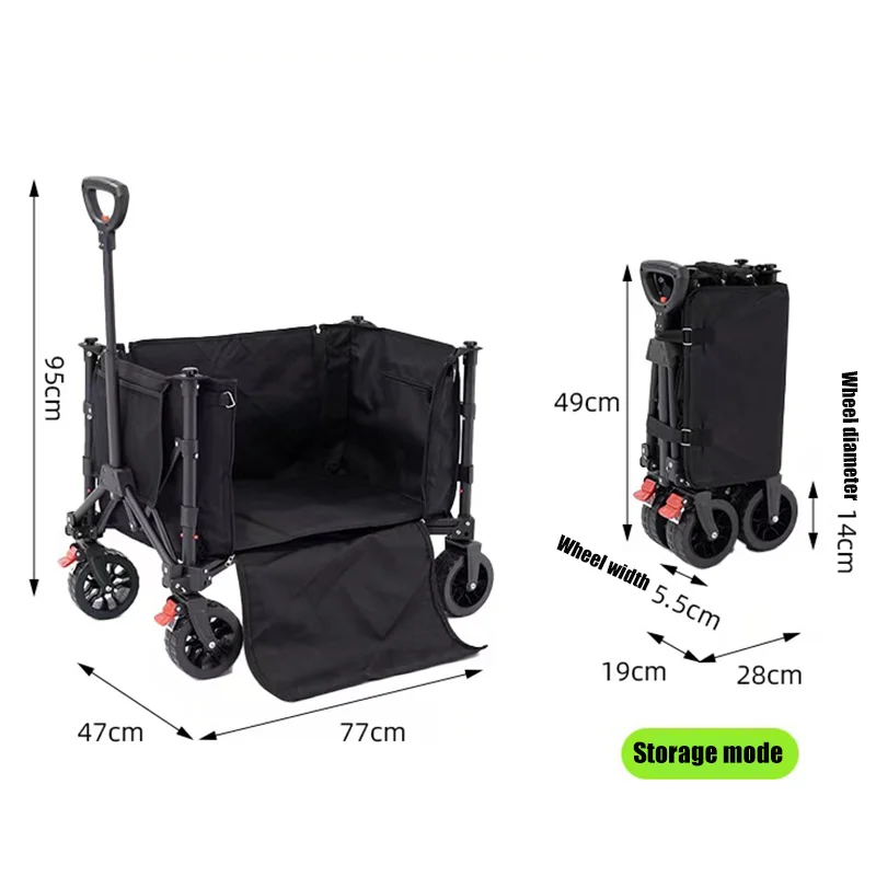 Collapsible Folding Utility Beach Cart Wagon Heavy Duty Large Capacity Fold Wagon Outdoor Trolley Portable Garden Camping Cart