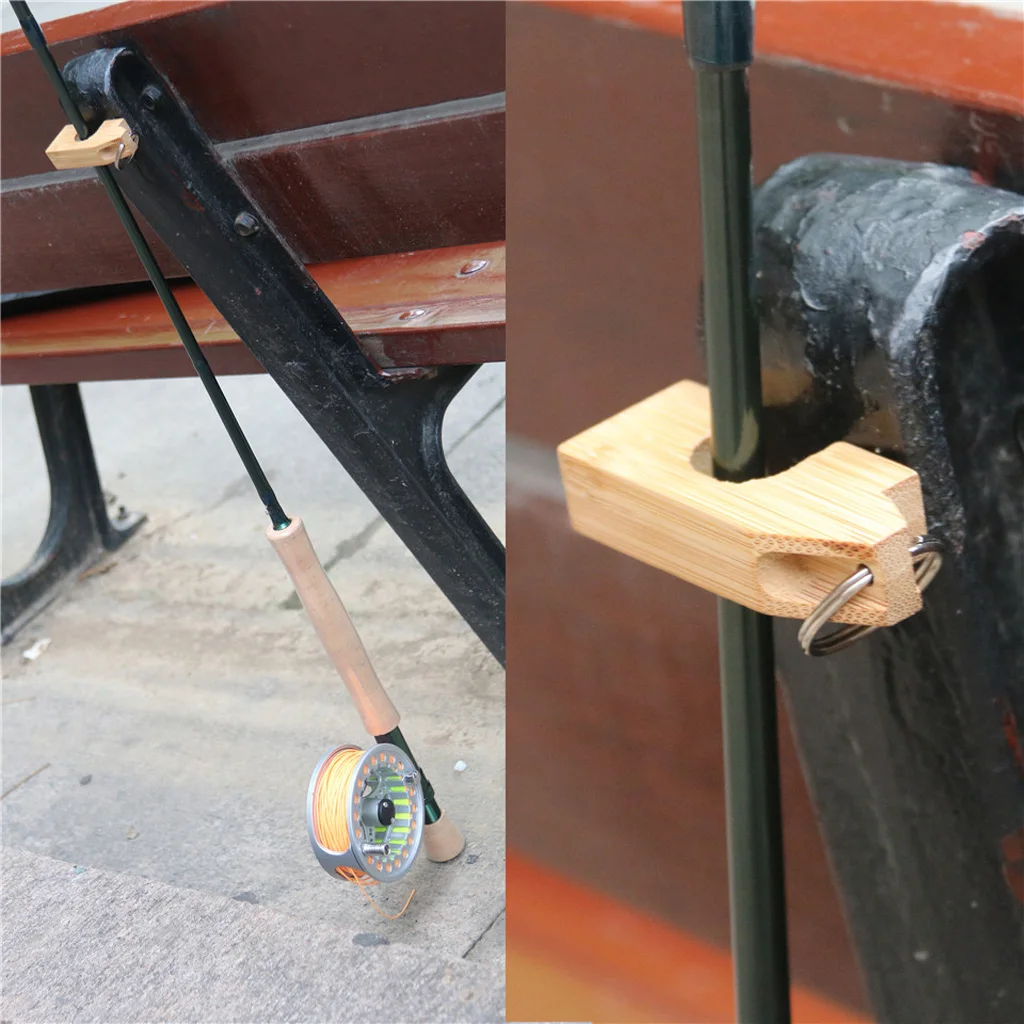 MagiDeal-Soporte de estante de caña de pescar con mosca de madera, sistema de transporte de caña de protección magnética, herramientas de Pesca de Mar Rever