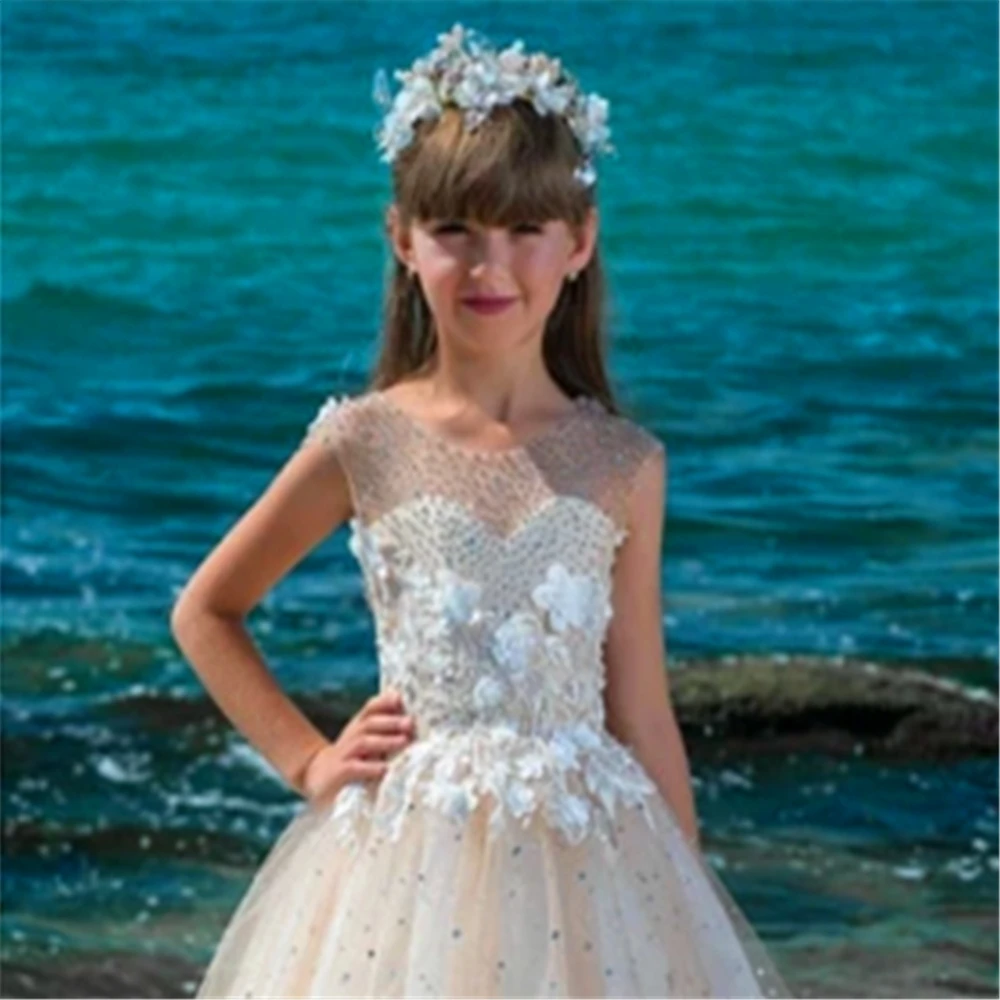 Ball Beauty pageant First Communion Summer Beach Tulle Lace Printing Princess Flower Girl Dress Kids Surprise Birthday Present