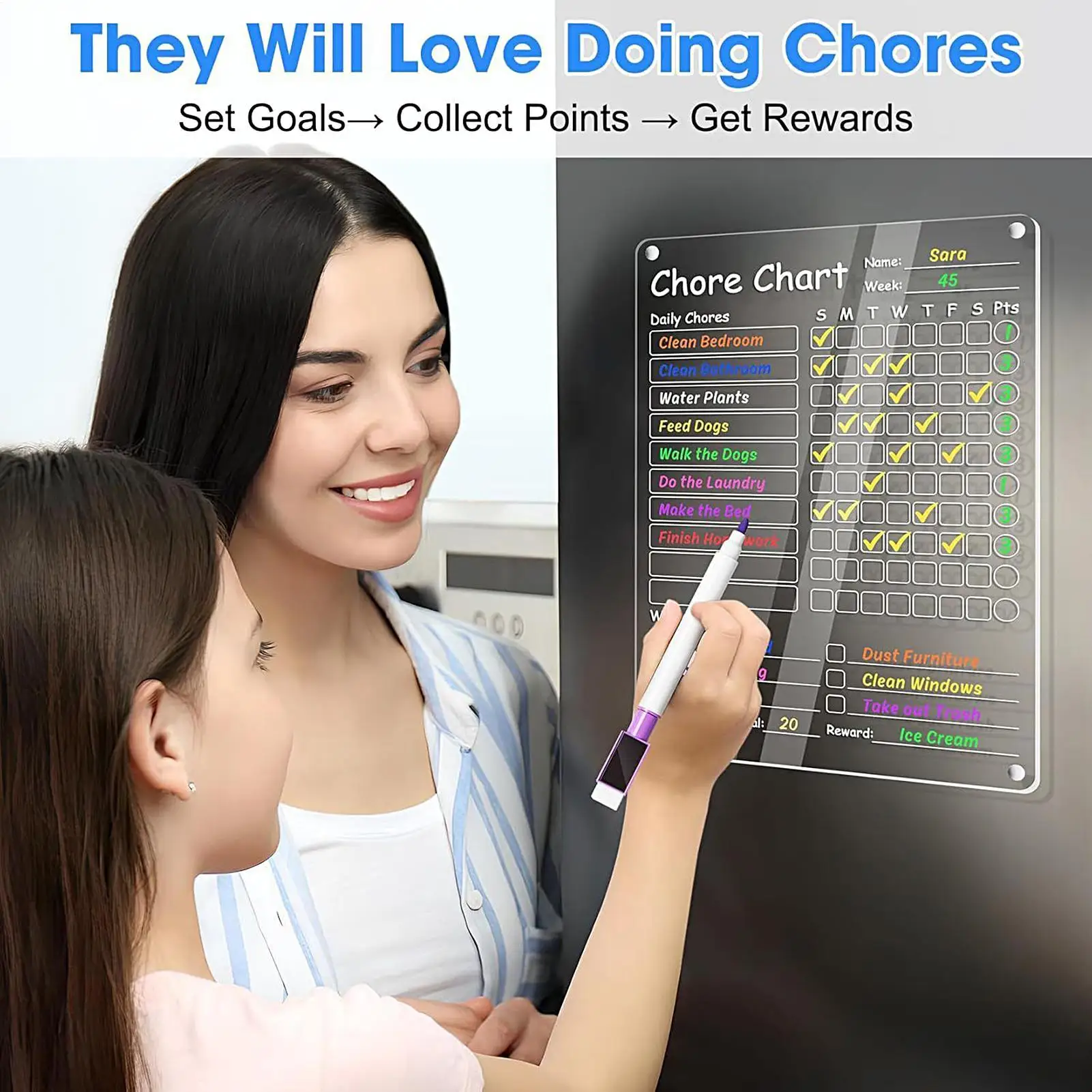 Acrylic Chore Chart Daily Weekly Reward Responsibility Chart Magnetic Erasable Planner Board For Routine Kids Teens Children