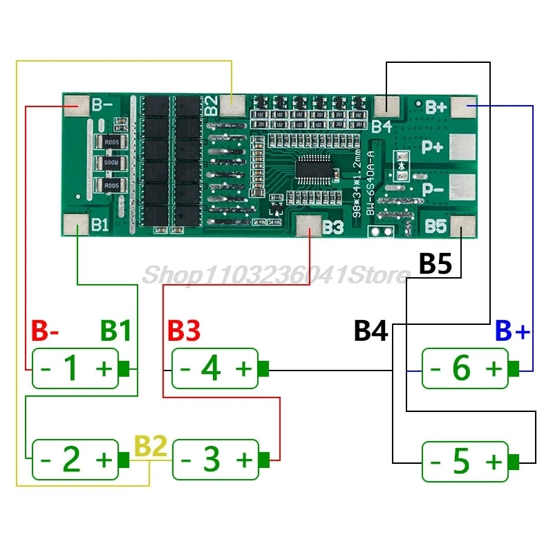 24V 6S 40A 18650 Li-Ion Lithium Battery Poretect Board Solar Lighting BMS PCB with Balance for Ebike Scooter