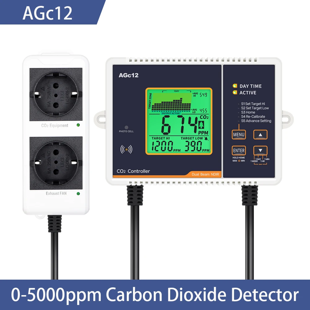 Digitale CO2 Controller Luchtkwaliteit Monitor 0 ~ 5000ppm CO2 Concentratie Detector Kooldioxide Regulator voor Plant Kas