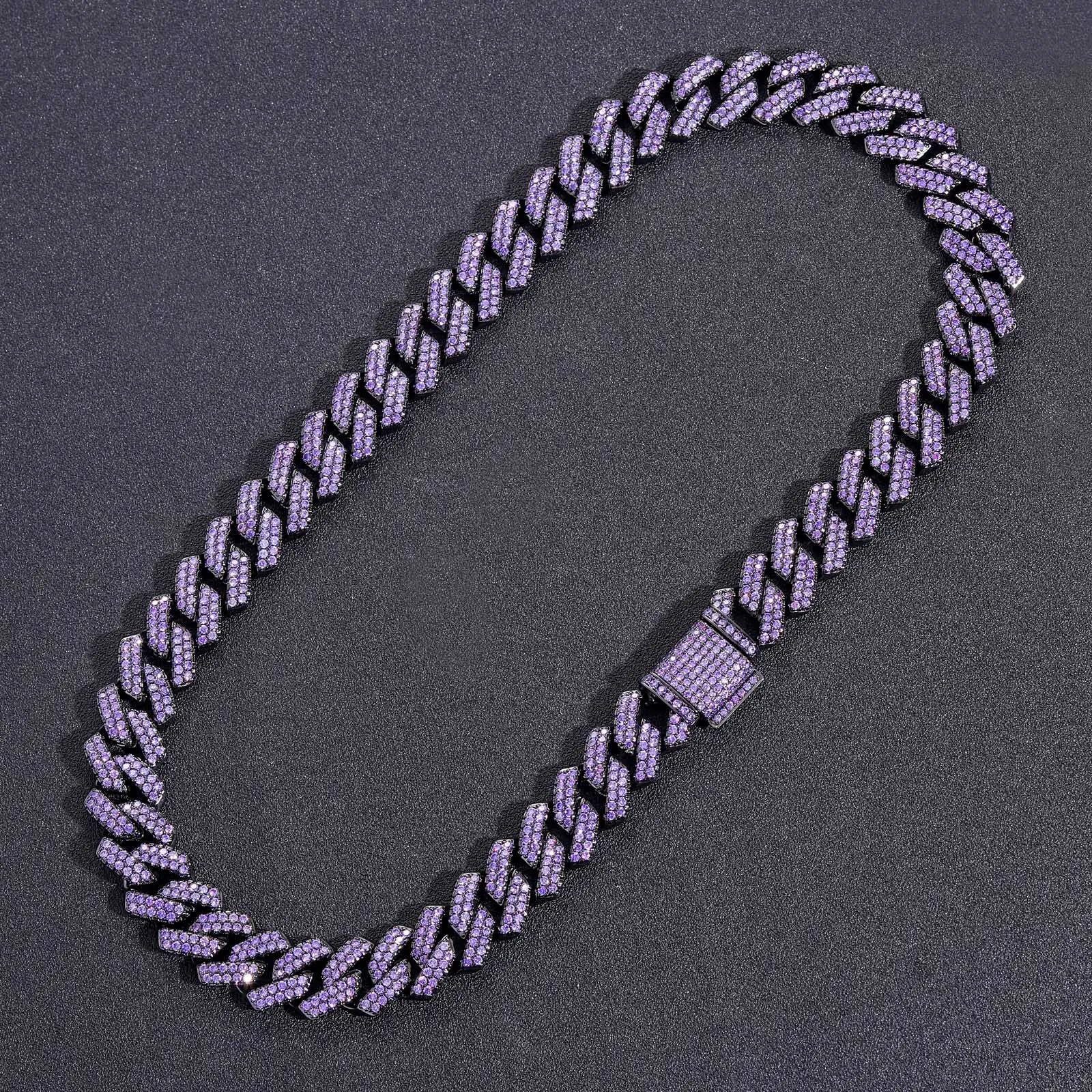 Purple CZ 15mm Cuban Link Chain Choker Necklace Bling Women Cubans Jewelries