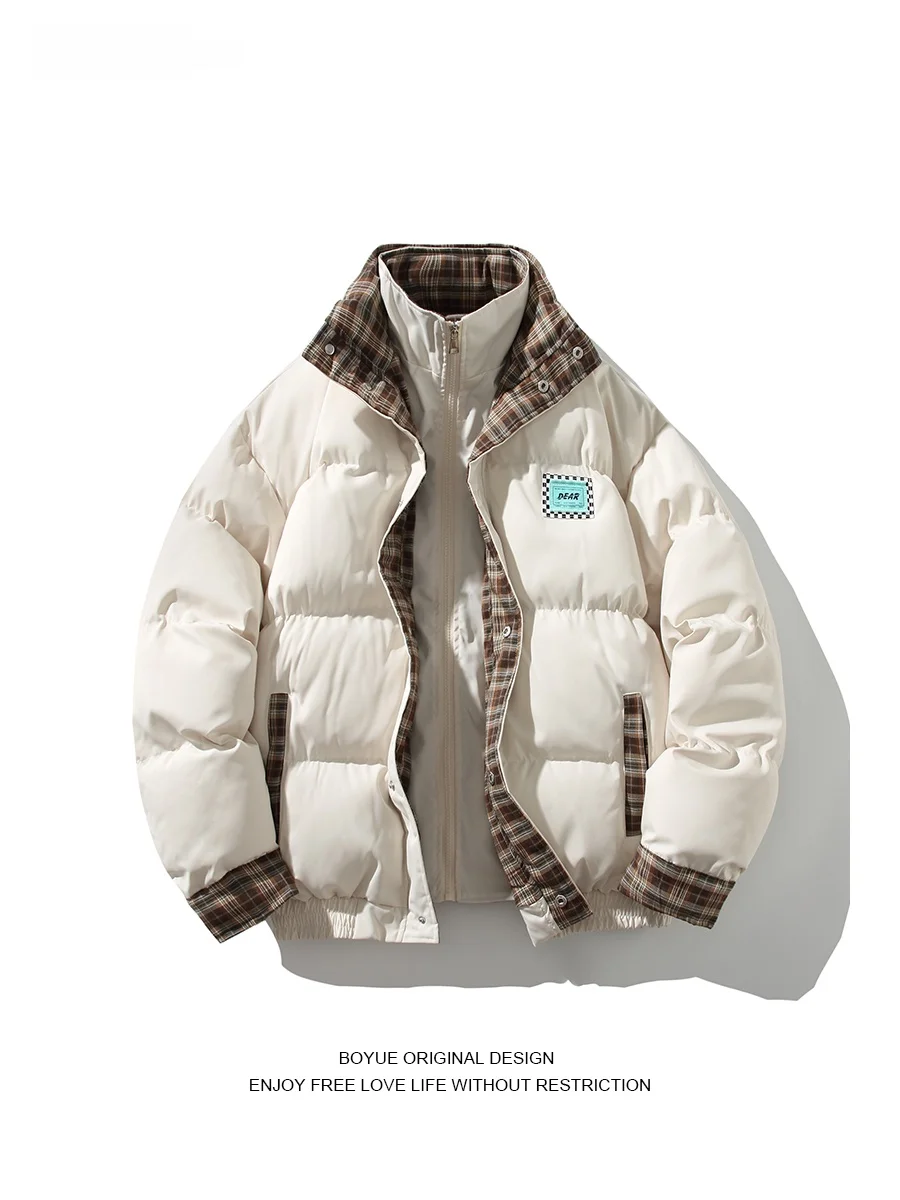 

Boyue Casual Plaid Stand Collar Jaet Fake Two-Piece Cotton Coat for Teenage Boys plus Size Warmth Resistant Splicing Men's ...