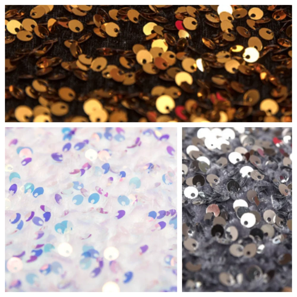 Tecido de Veludo com Espuma Tridimensional e Lantejoulas, Tecido Bordado com Contas, Moda em Tecido para Roupas de Performance com Stretch