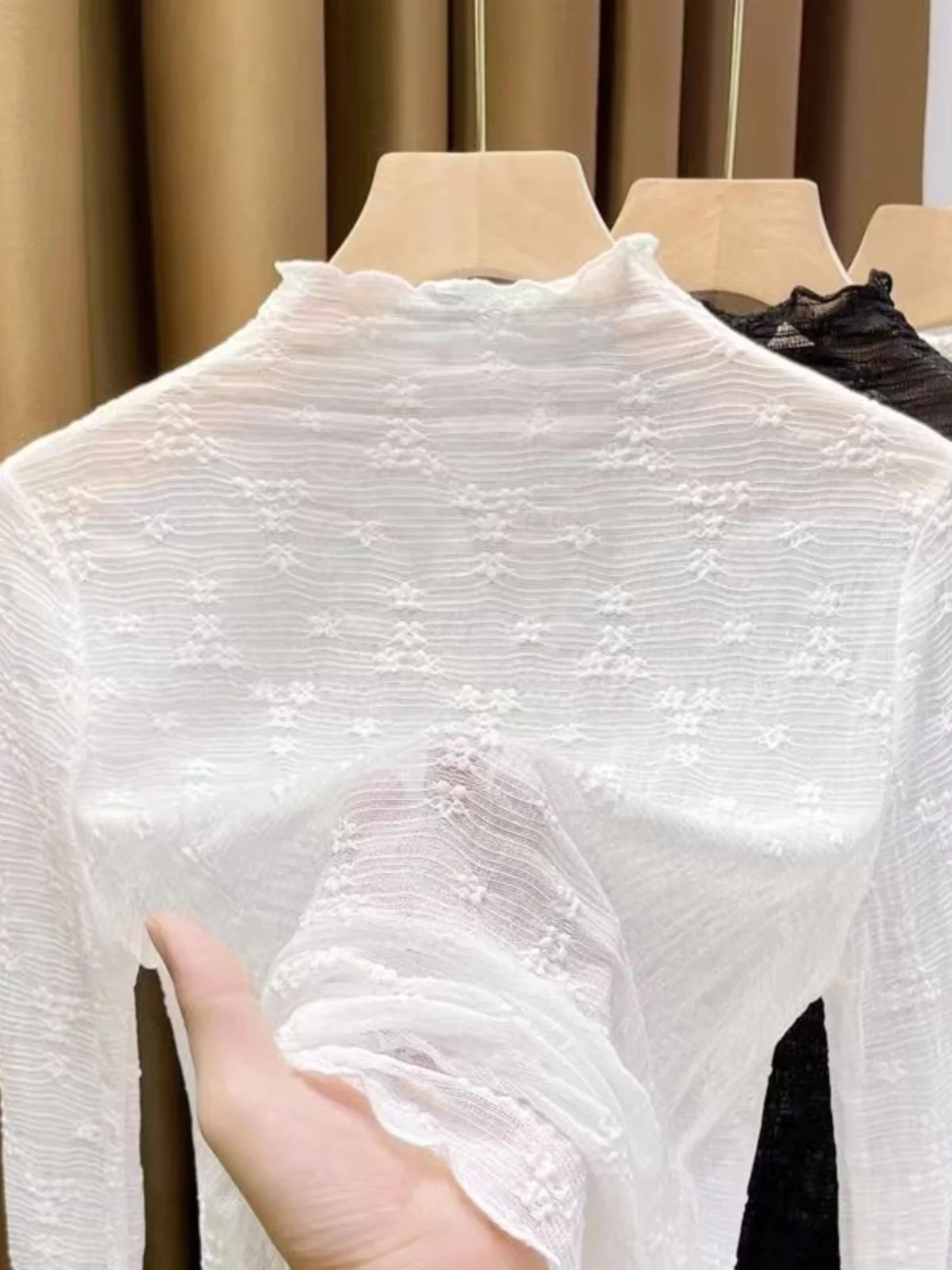 Insert en dentelle Thin Me Base irt Long Sve f col haut femme Faion printemps 2024 mélange de Polyester haut ajusté