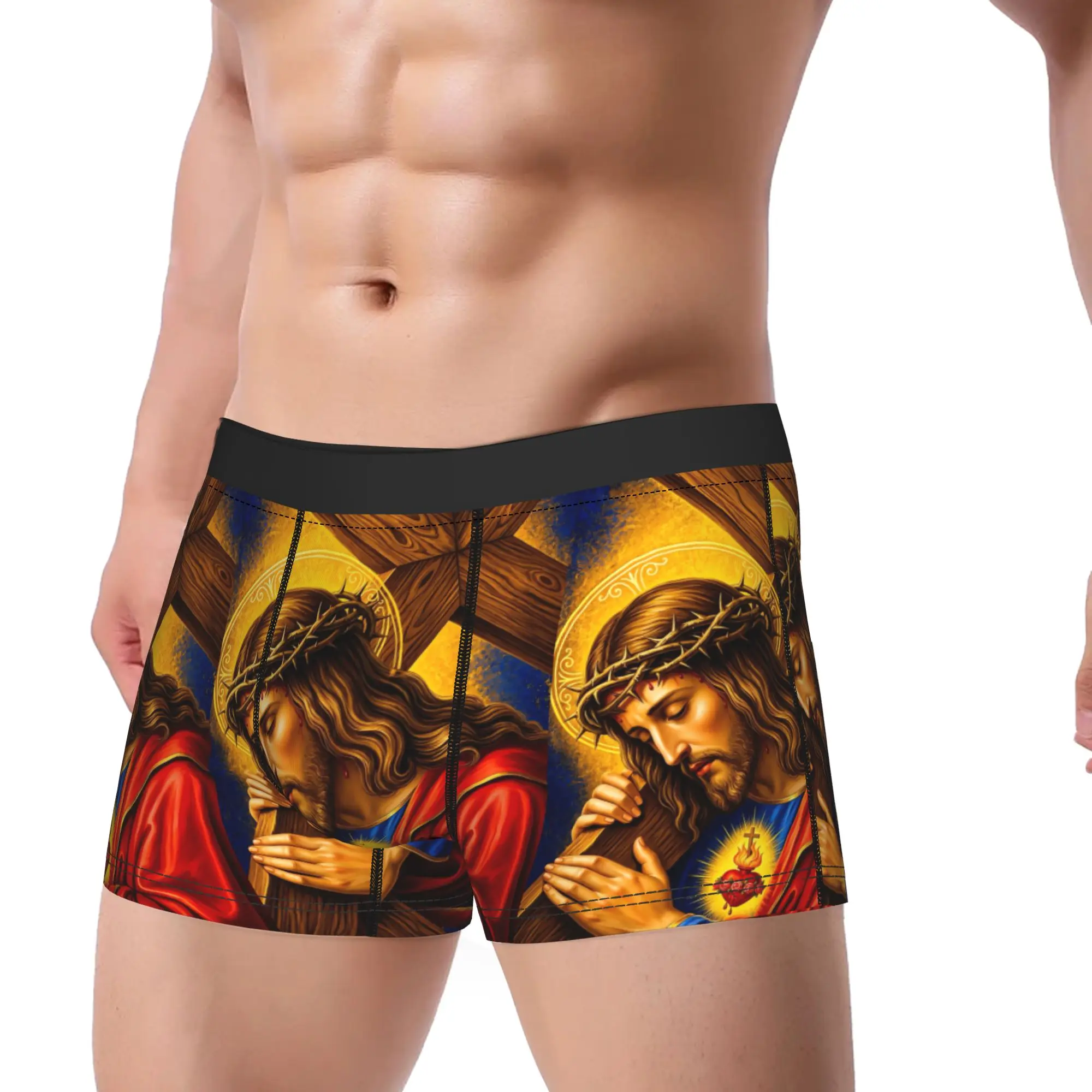 Sacred Heart Portrait Boxer Shorts  Pouch Underwear Trenky Design Shorts Briefs Classic Males Panties Plus Size