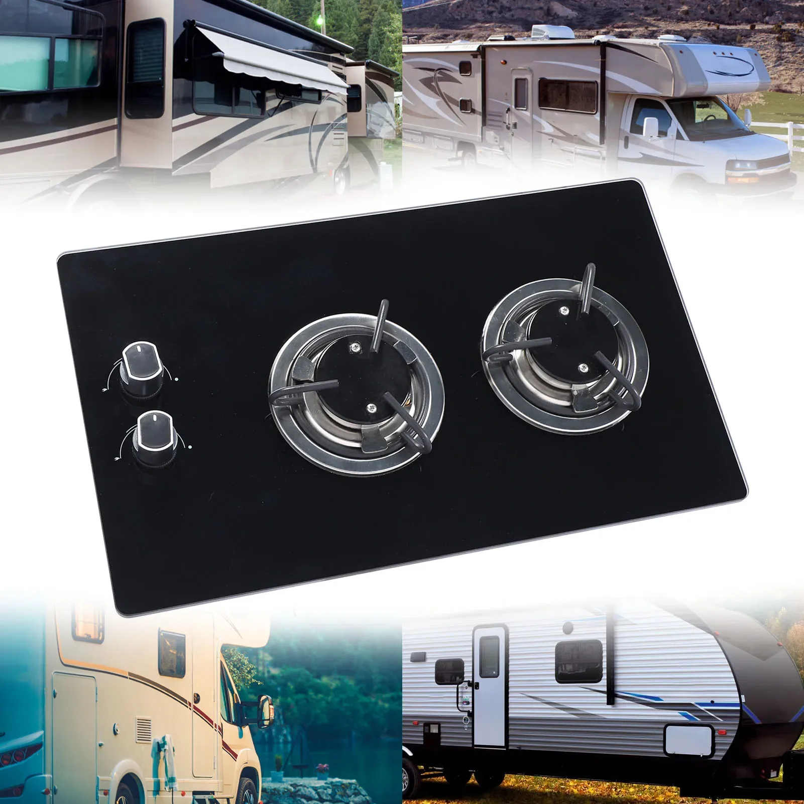 

Газовая плита для морского использования, 2 конфорки, на сжиженном газе, с закаленным стеклом, двойная конфорка, 1.8 кВт, для лодки, каравана, автодома, кемпера