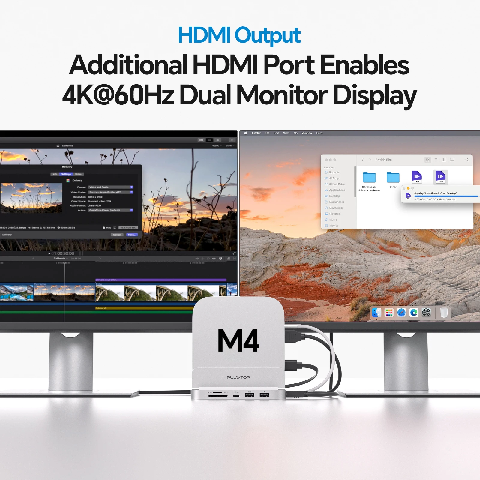 PULWTOP Mac mini M4 Dock with 4TB M.2 SSD Enclosure, with HDMI 4K, USB-A/C 10Gbps, USB-A 2.0, Audio, SD/TF(SSD NOT Included)