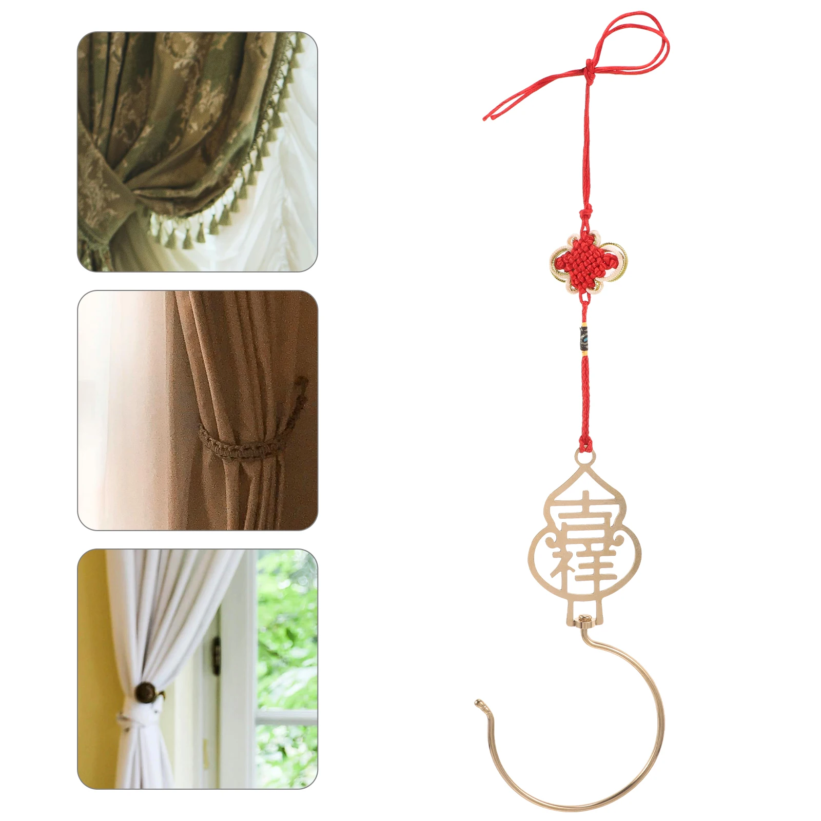 

Chinese Style Bed Curtain Hook Made of Brass Cotton Rope Decorative Bed Net Hook Door Curtain Holder for Home Use