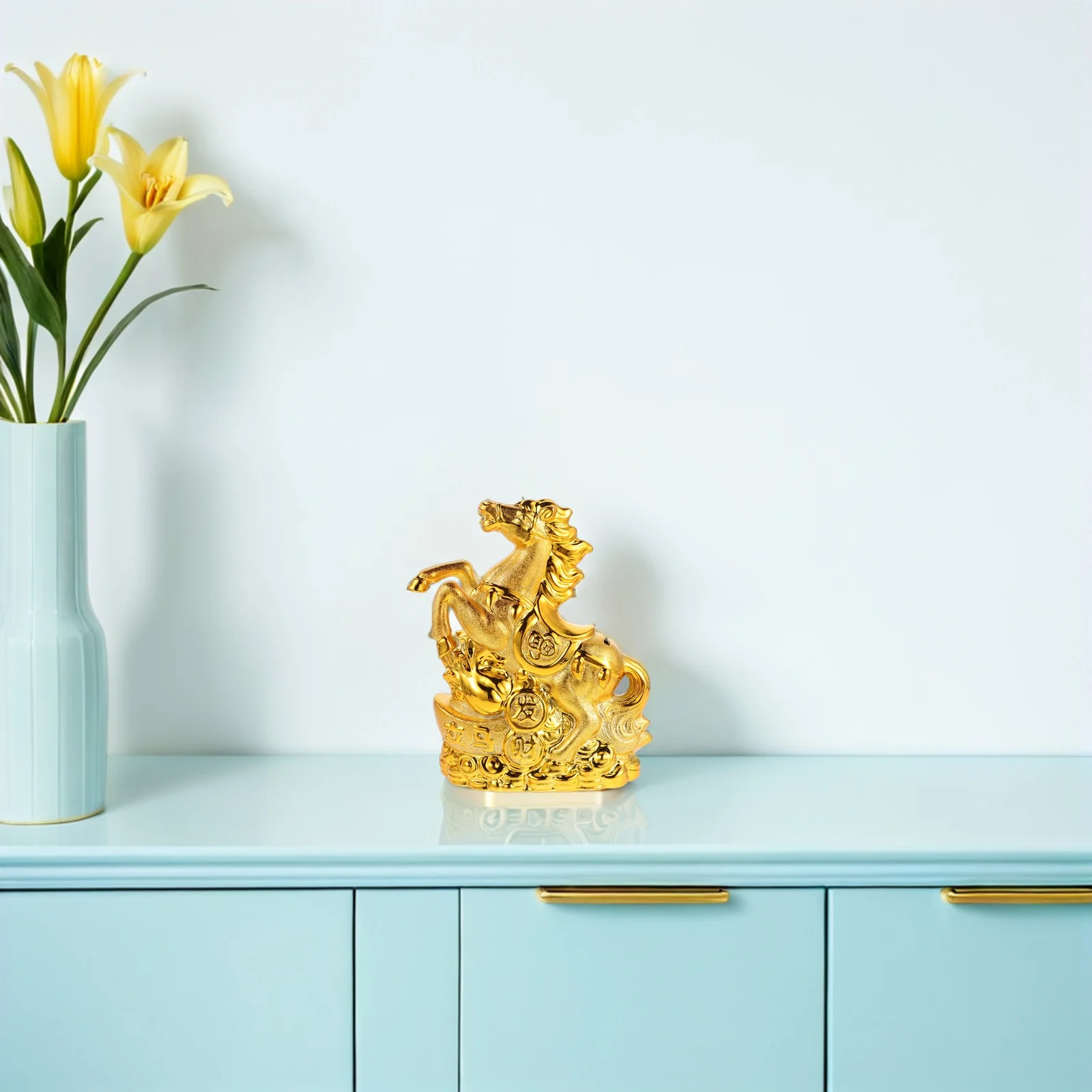 

Golden Ceramic Horse Coin Bank Smooth Glossy Finish Horse Statue Decor for Desk Living Room Animal Themed Money Holder