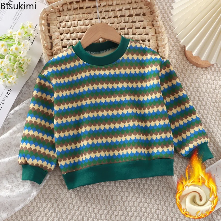 2026 New Velvet Thickened Christmas Sweaters Children's Printing Sweatshirt Casual Children's Clothing for Winter New Year Gift