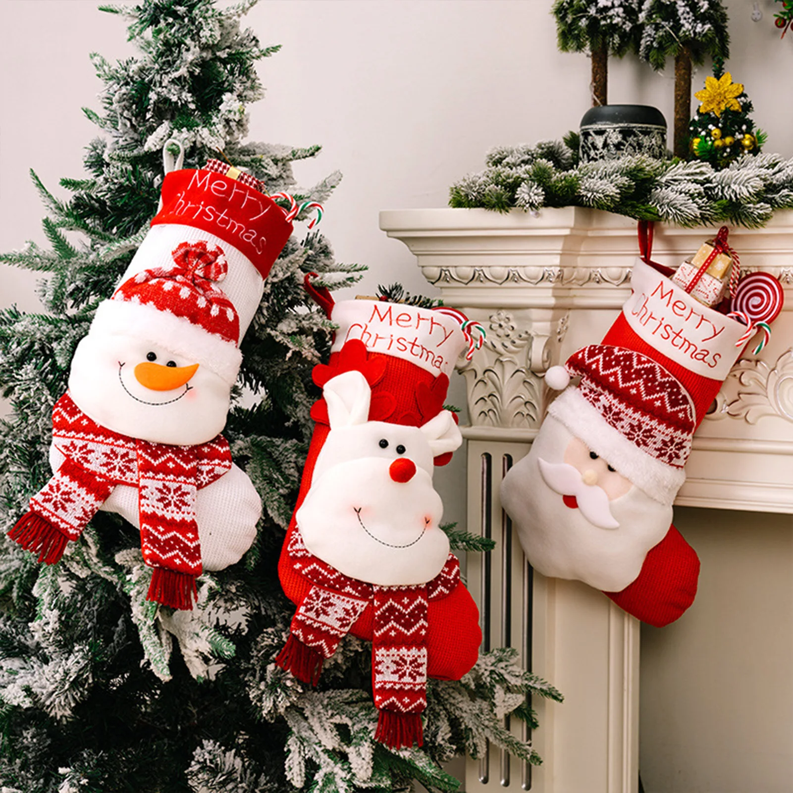 Christmas Tree Hanging Stockings Creative Appearance Large Santa Boots Fireplace Decoration Suitable for Family Holiday Xmas