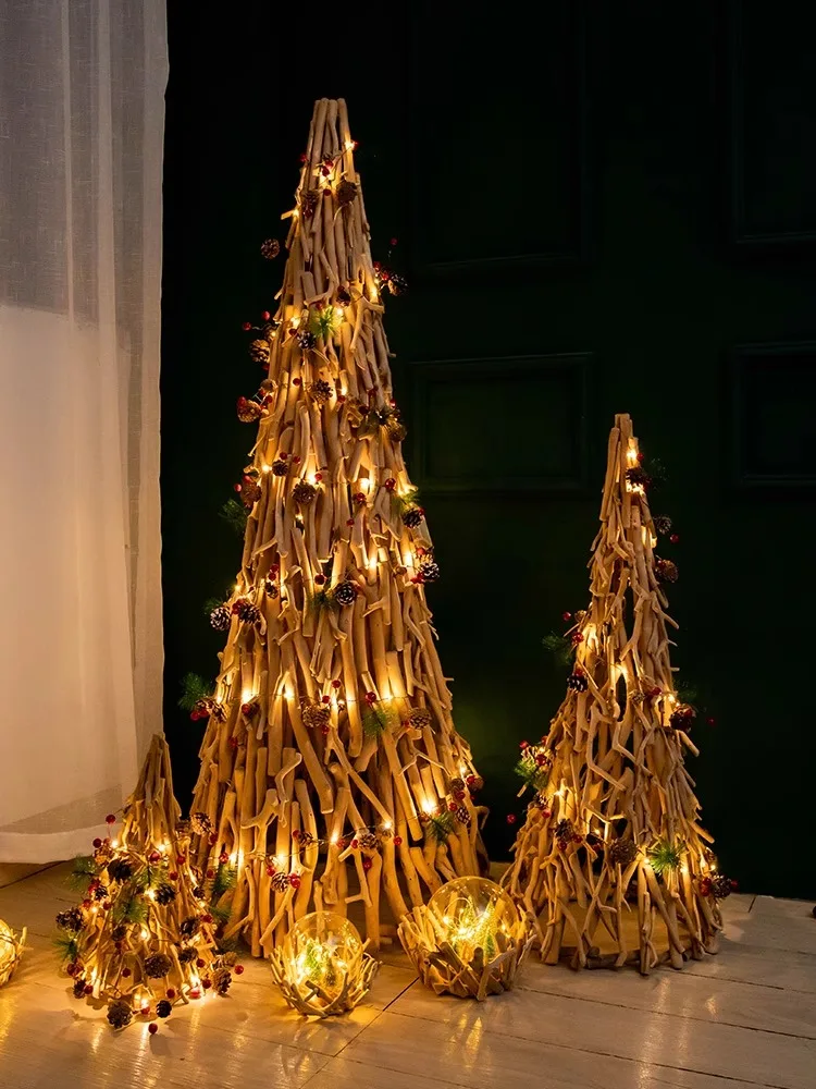 

Christmas Scene Arrangement Window Atmosphere Creative Wooden Christmas Tree with Lights Household Large Decorative Ornaments