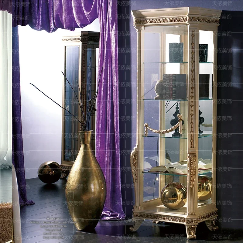 European display glass two-door villa living room solid wood wine cabinet tracing gold Italian luxury palace wine cabinet