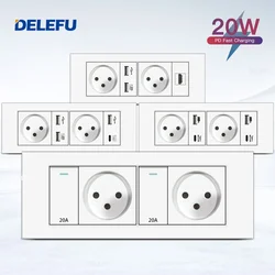 DELEFU Flame Retardant SC31 Panel 195mm White Israeli Standard USB Type C Fast Charging Wall Socket Switch TV Tel CAT5 CAT6
