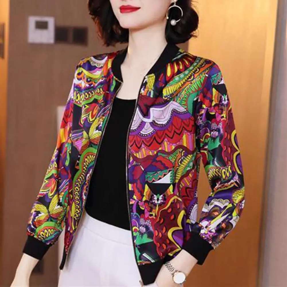

Zipper Fly Coat Women Zipper Fly Coat Floral Print Chiffon Coat Stylish Stand Collar Long Sleeve Sunscreen Outwear for Women