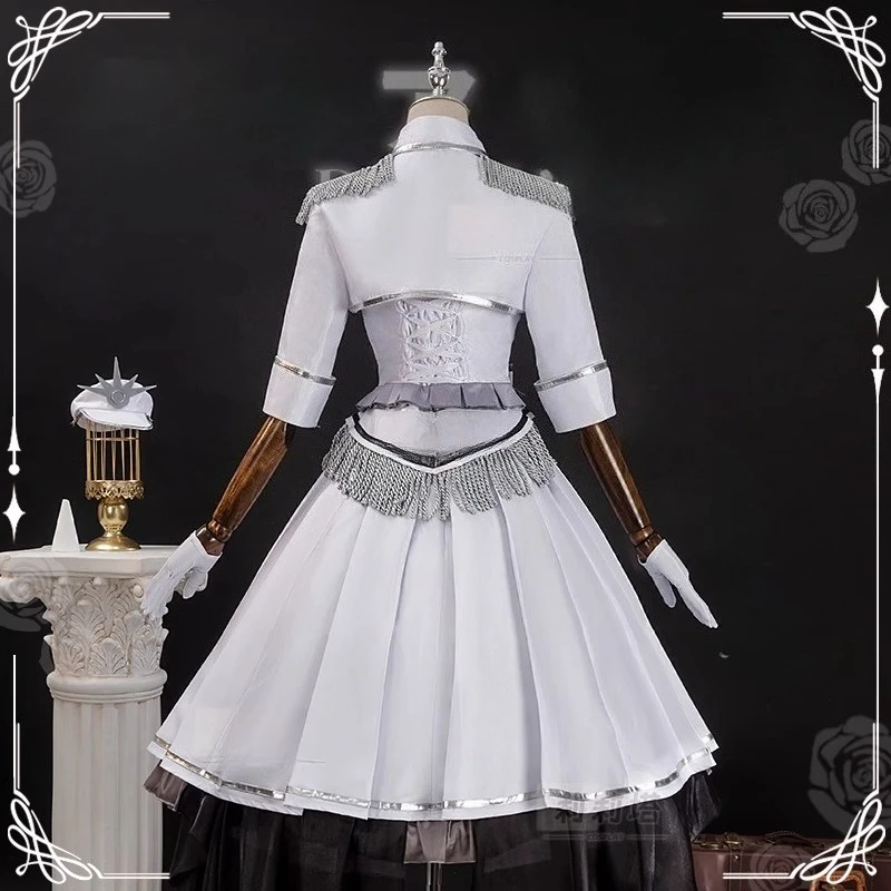 معركة كوس زي أنثى الملكة الأبيض تأثيري حلي لعبة فستان الدعاوى هالوين حفلة لوليتا فستان المرأة سترة تنورة مجموعة