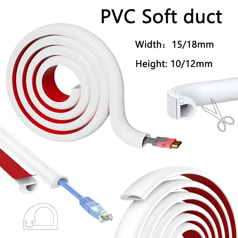1M Self-Adhesive PVC Floor Cable Protector, Flexible Cord Cover Sheath for Indoor Wires, Safety Ramp, Easy Install Cable Hider